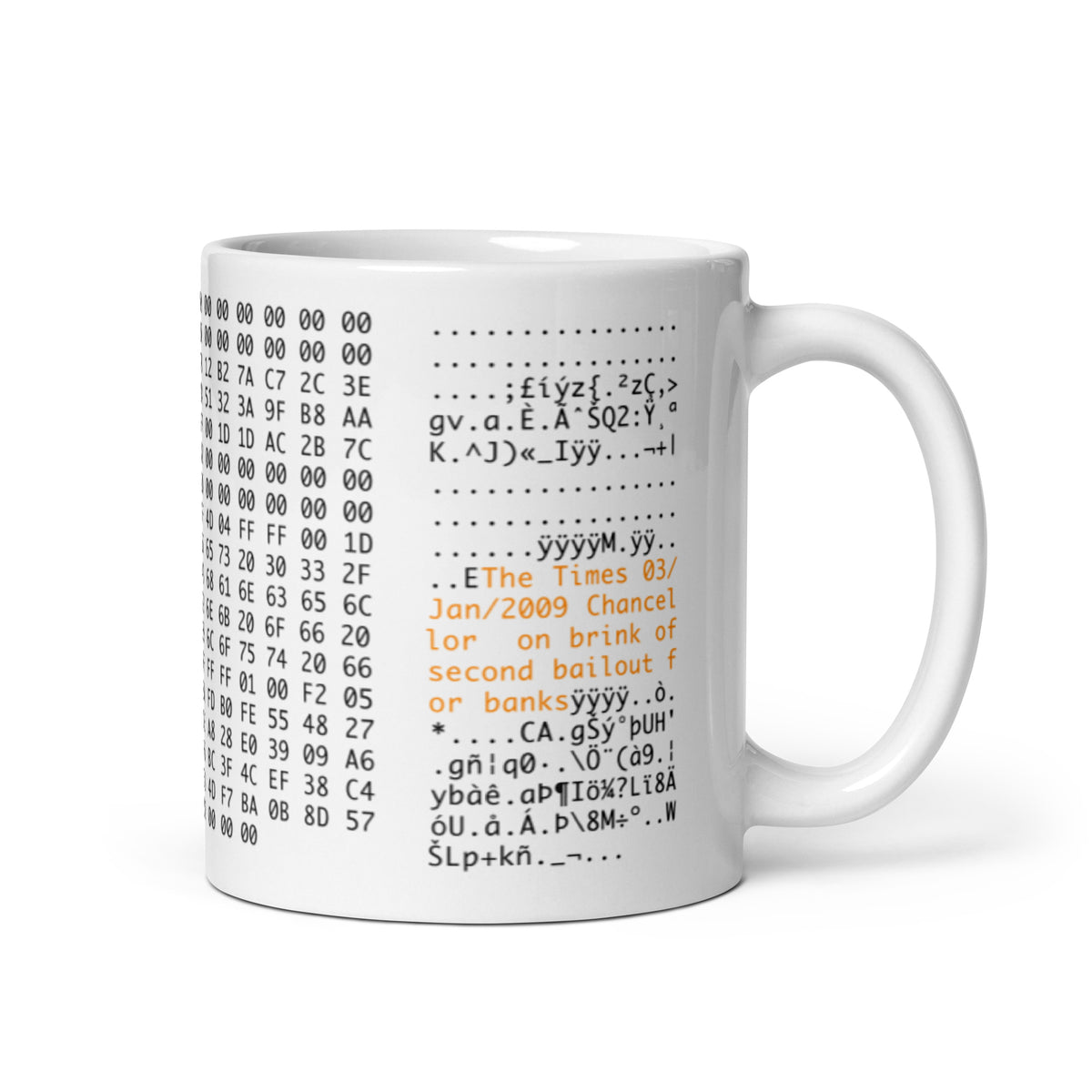 Bitcoin Genesis Block White Glossy Mug – SatoshiStore.io