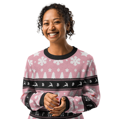 Christmas Xmas Bitcoin knitted crew neck sweater - unisex pink