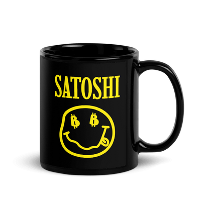 Satoshi Tx Smiley Black Glossy | Bitcoin Mug