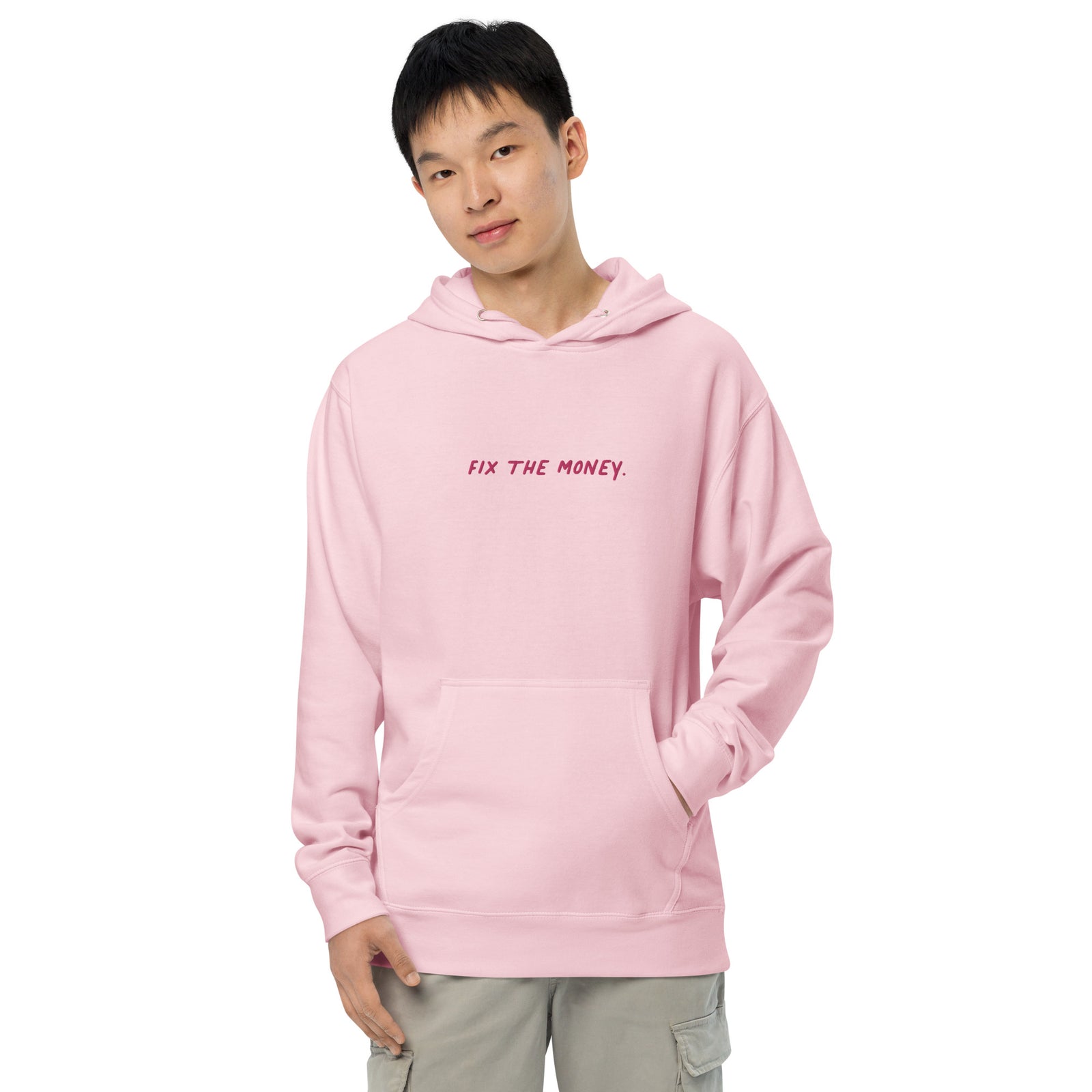 Fix The Money. Embroidered Men's Organic Pullover Bitcoin Hoodie with Pouch Pocket