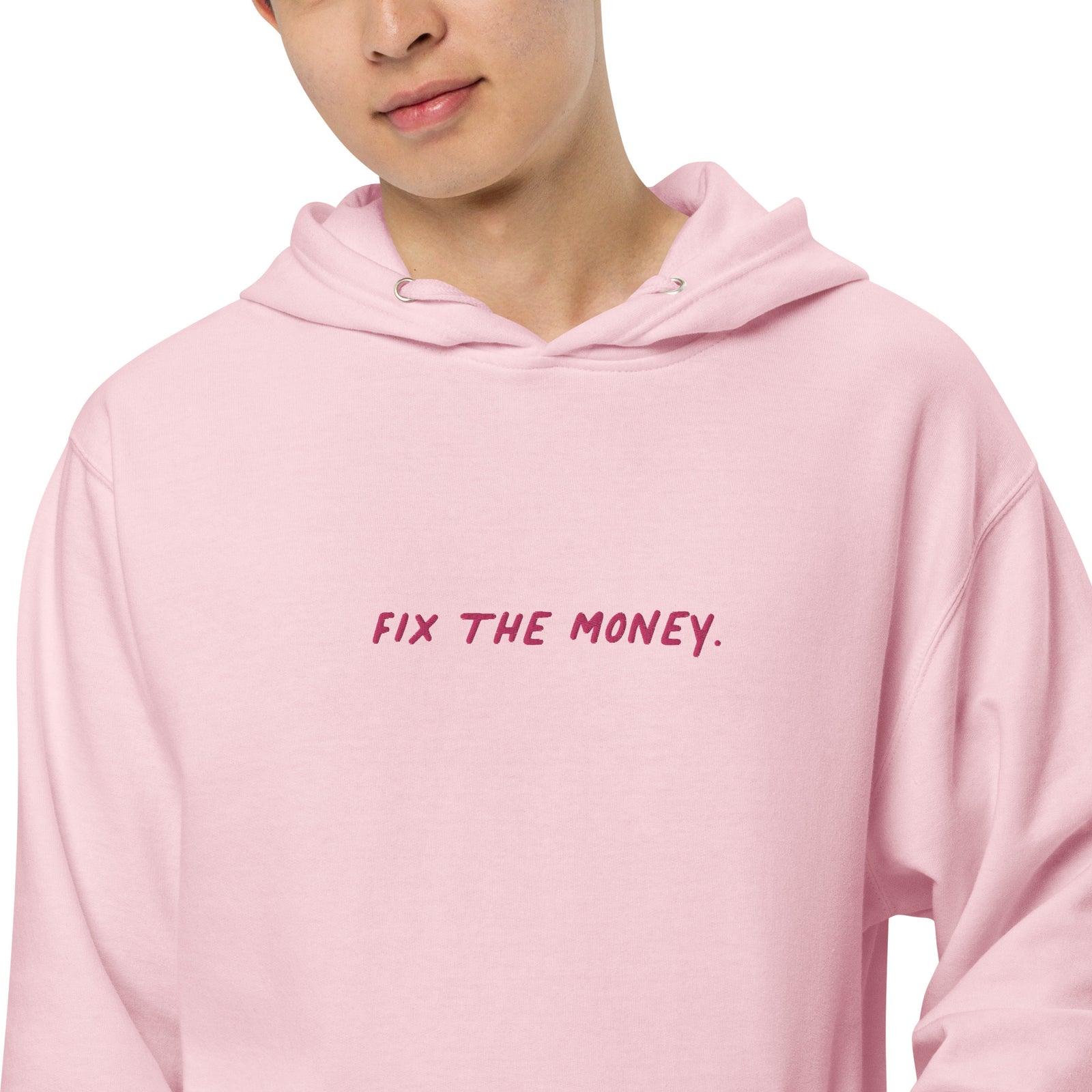 Fix The Money. Embroidered Men's Organic Pullover Bitcoin Hoodie with Pouch Pocket