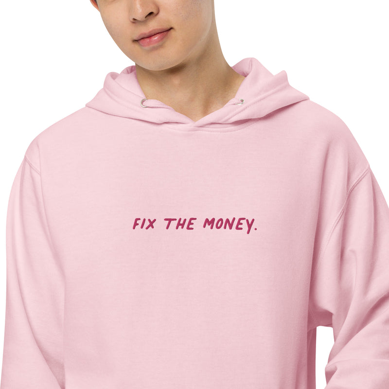 Fix The Money. Embroidered Men's Organic Pullover Bitcoin Hoodie with Pouch Pocket