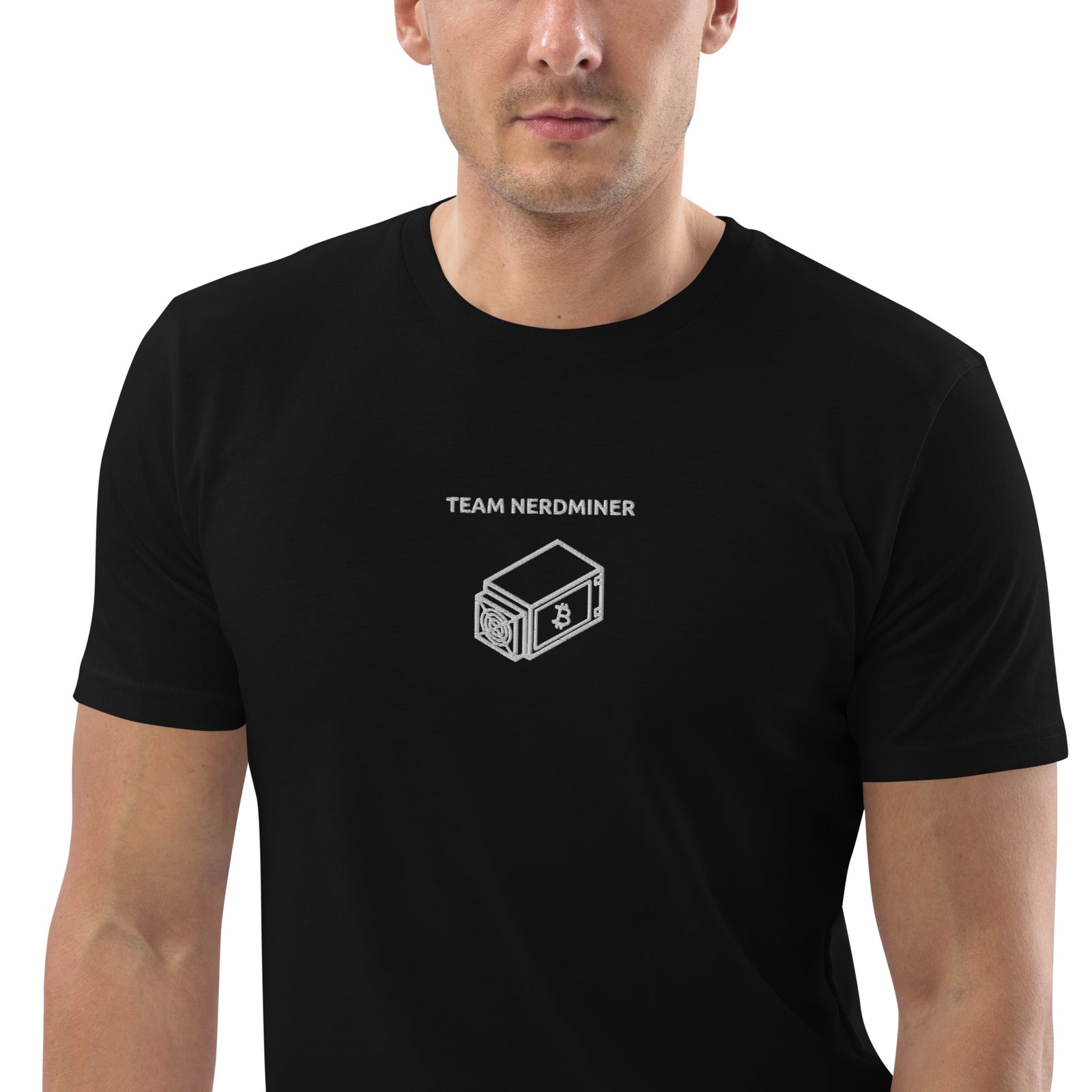 Team Nerdminer Embroidered Men's Organic Cotton | Bitcoin T-Shirt