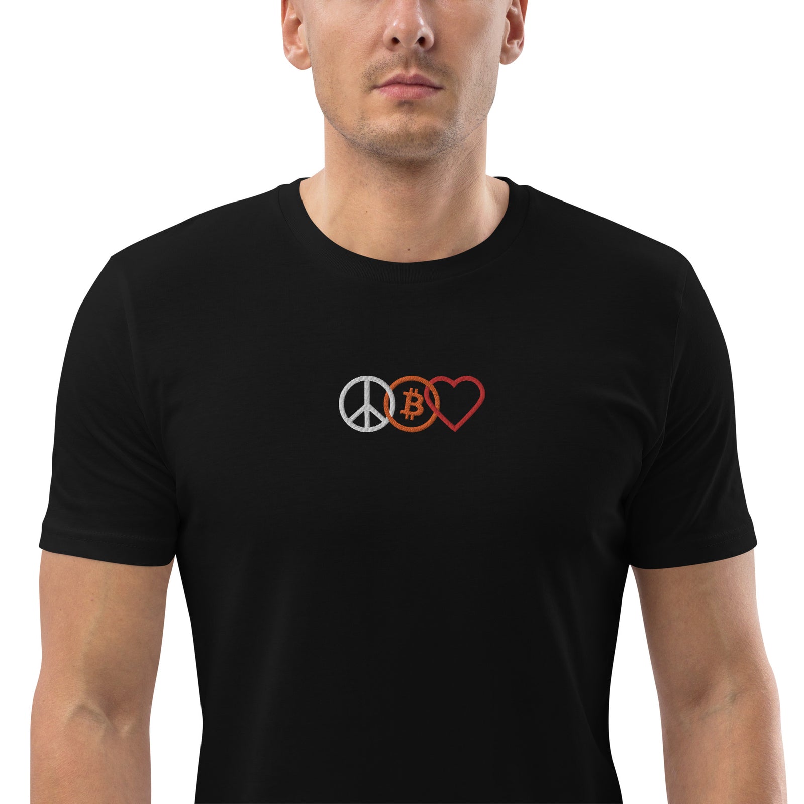Peace Bitcoin Love Embroidered Men's Organic Cotton T-Shirt