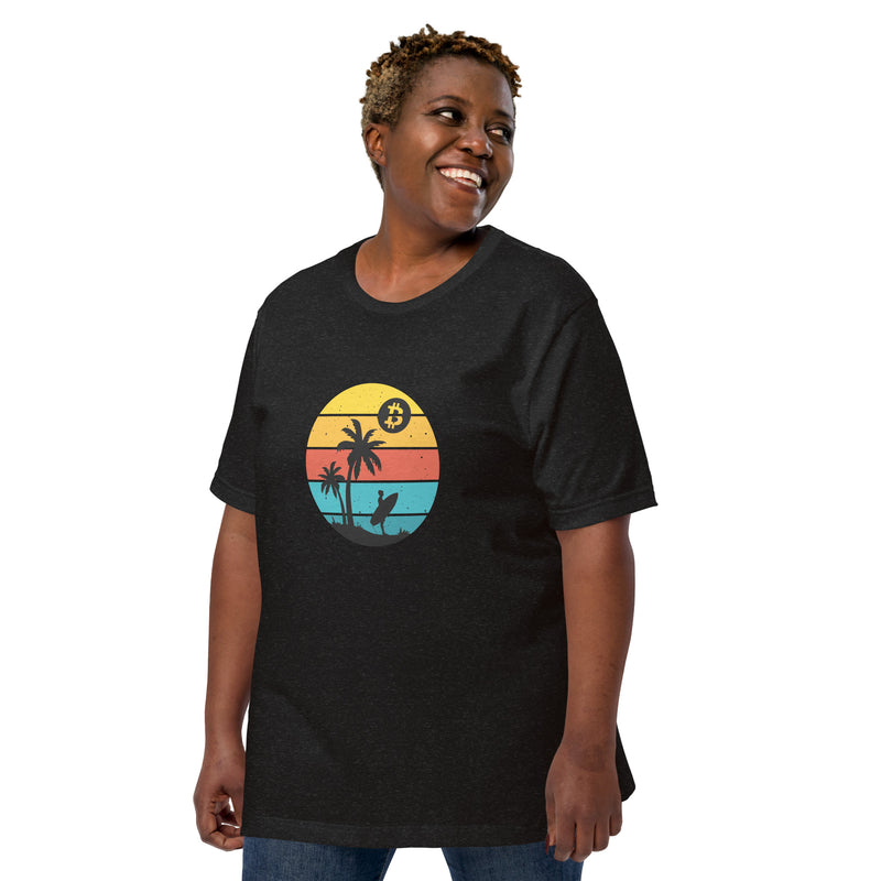 Bitcoin Retro Surfing Basic Bio-T-Shirt für Frauen