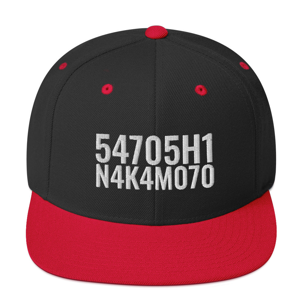 Satoshi Nakamoto Structured Snapback Cap with Flat Brim