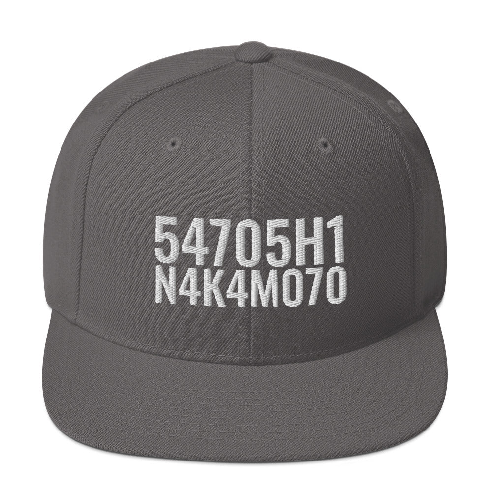 Satoshi Nakamoto Structured Snapback Cap with Flat Brim