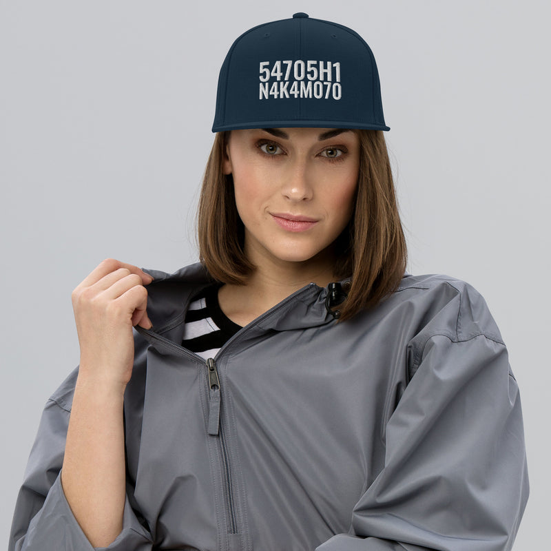 Satoshi Nakamoto Structured Snapback Cap with Flat Brim