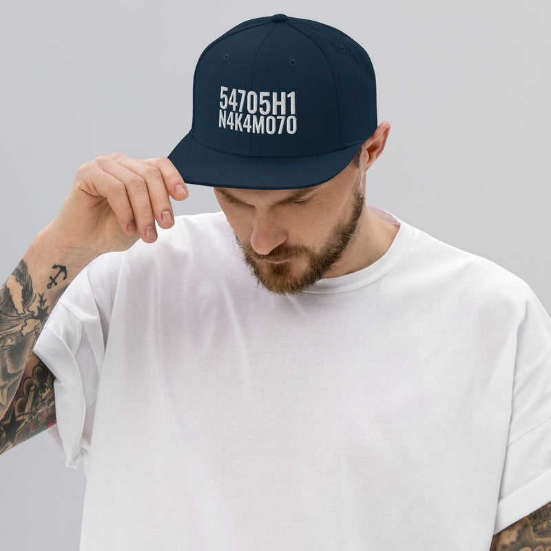 Satoshi Nakamoto Structured Snapback Cap with Flat Brim