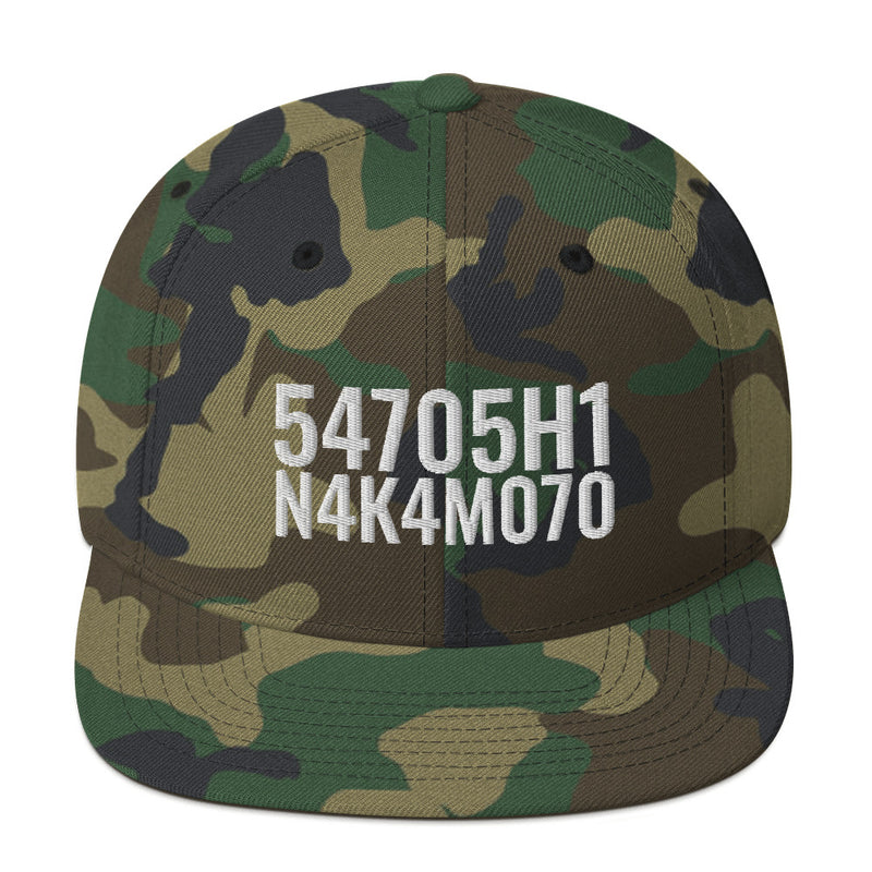Satoshi Nakamoto Structured Snapback Cap with Flat Brim