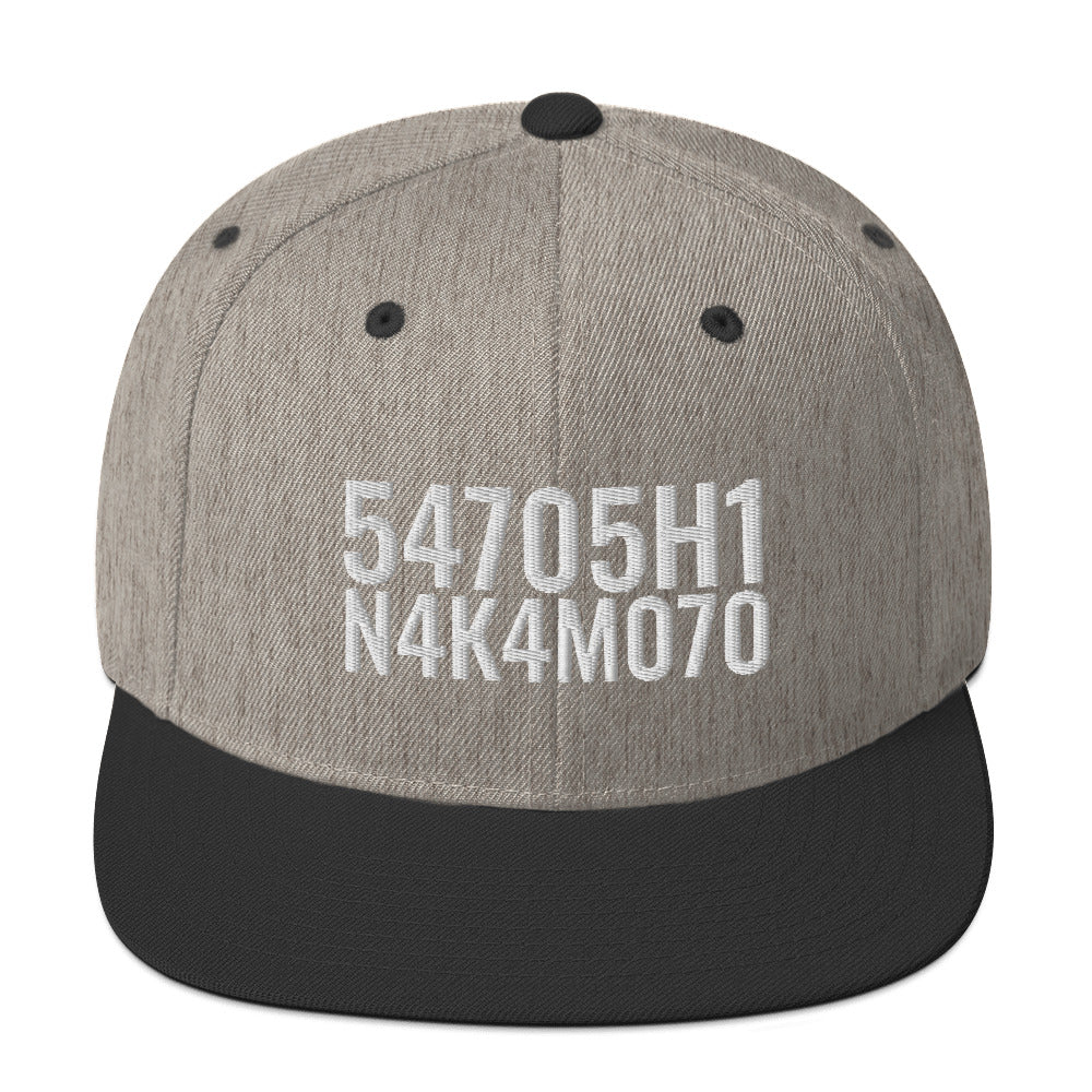 Satoshi Nakamoto Structured Snapback Cap with Flat Brim