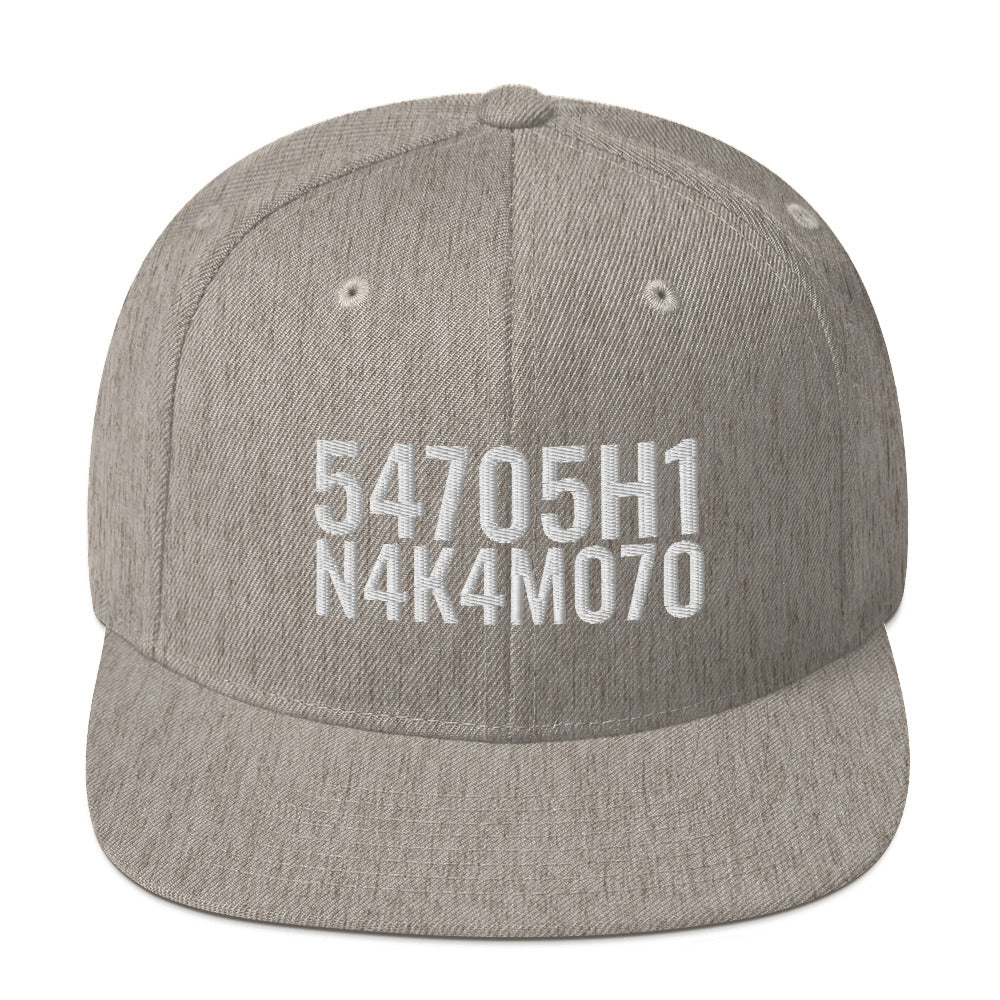 Satoshi Nakamoto Structured Snapback Cap with Flat Brim
