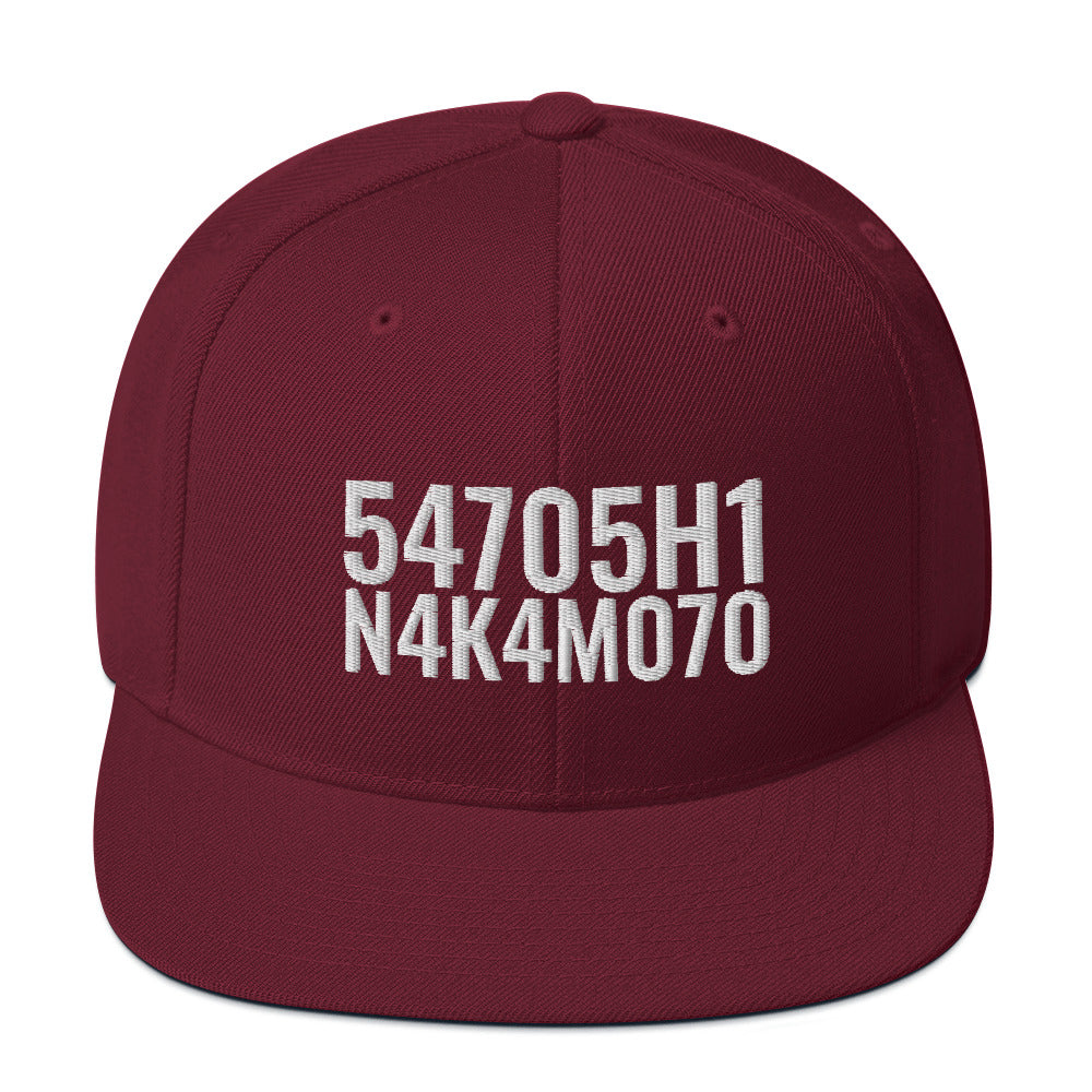 Satoshi Nakamoto Structured Snapback Cap with Flat Brim