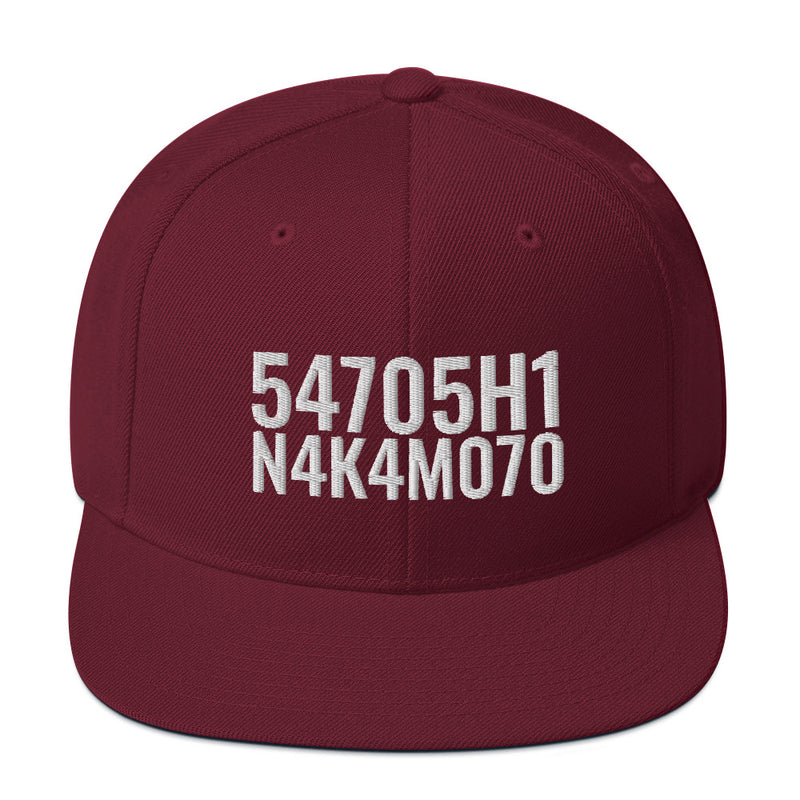 Satoshi Nakamoto Structured Snapback Cap with Flat Brim