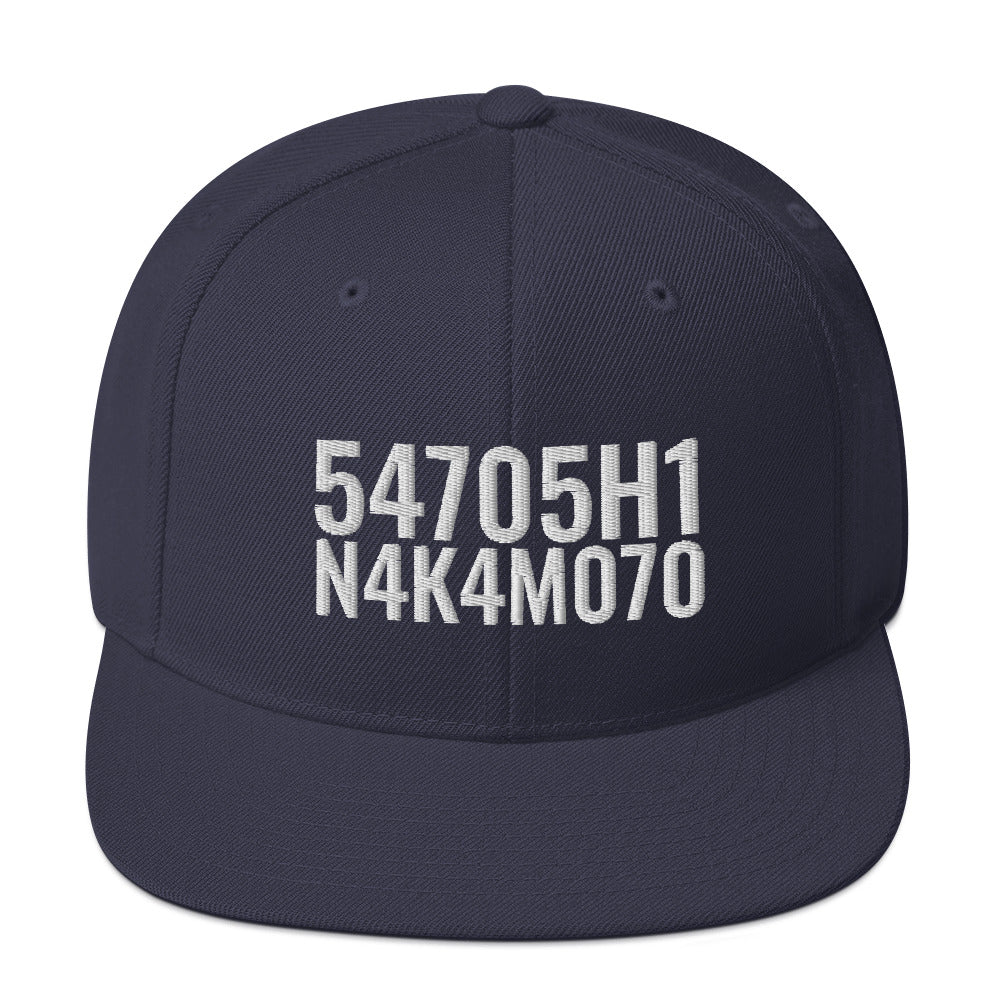 Satoshi Nakamoto Structured Snapback Cap with Flat Brim