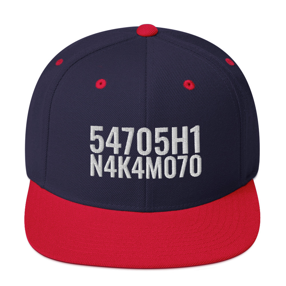 Satoshi Nakamoto Structured Snapback Cap with Flat Brim