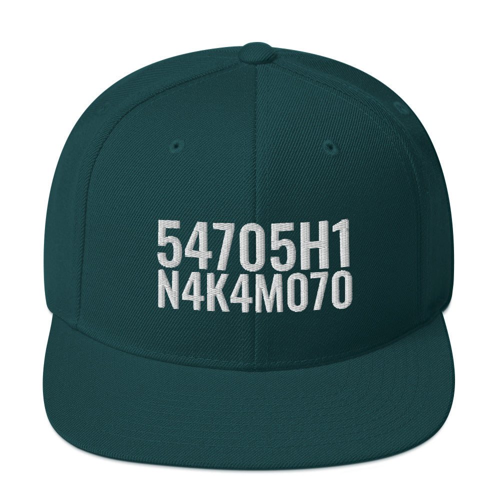 Satoshi Nakamoto Structured Snapback Cap with Flat Brim