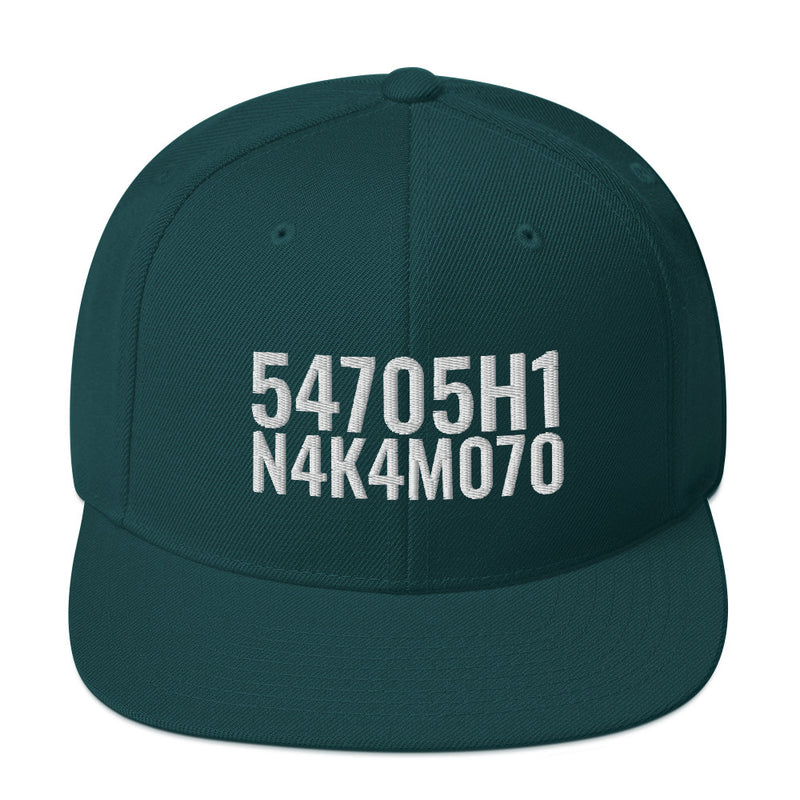 Satoshi Nakamoto Structured Snapback Cap with Flat Brim