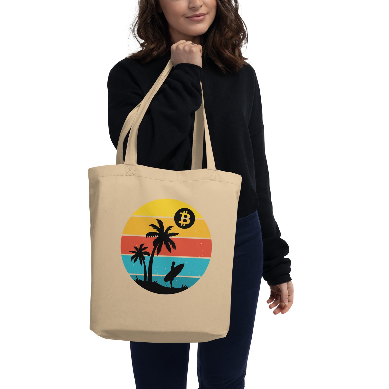 Bitcoin Retro Surfing Eco Tote Bag