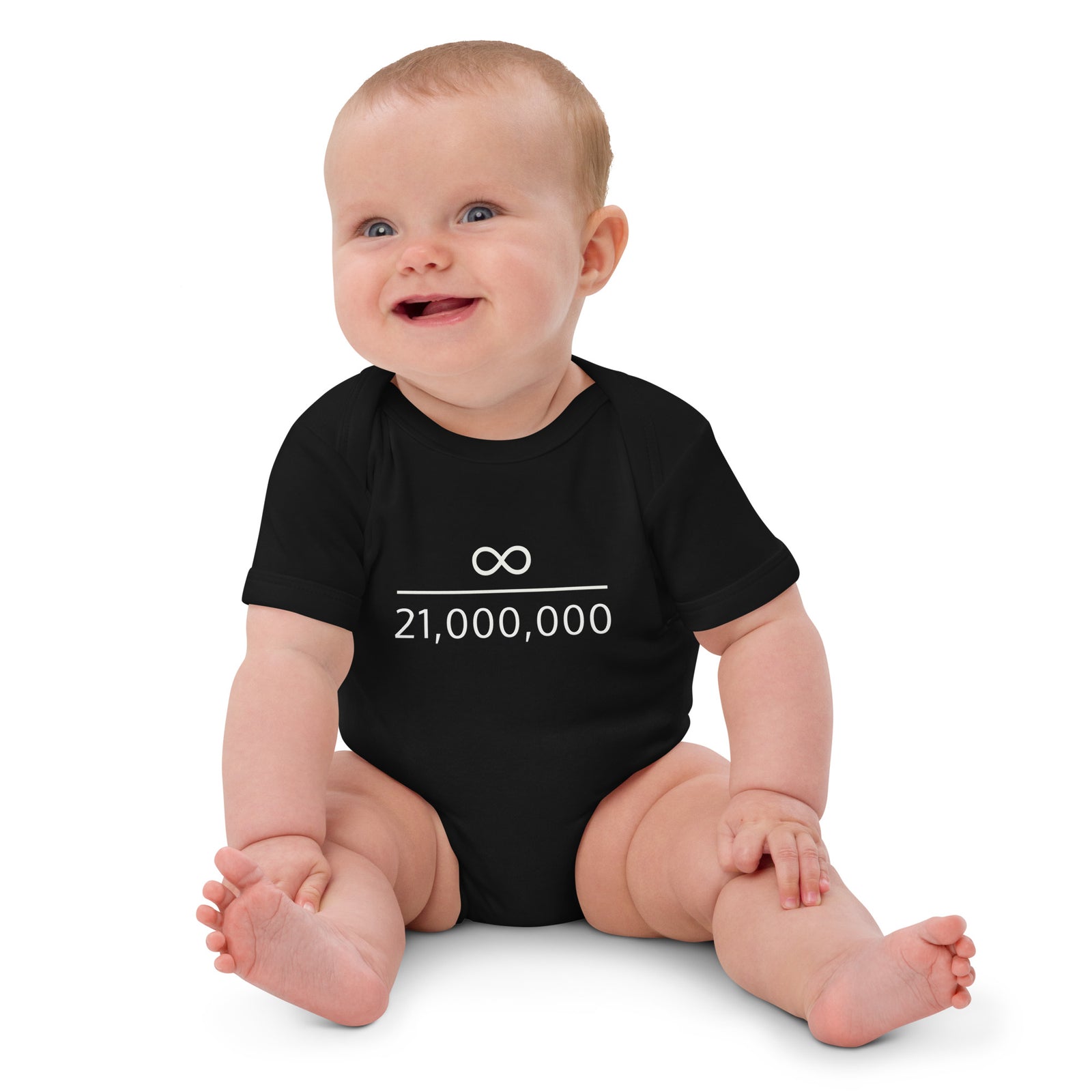 Infinity Divided by 21 Mio Bitcoin Babybody aus Bio-Baumwolle