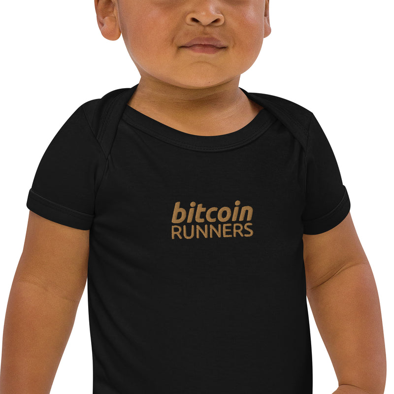 Running Bitcoin Embroidered Organic Cotton Baby Bodysuit