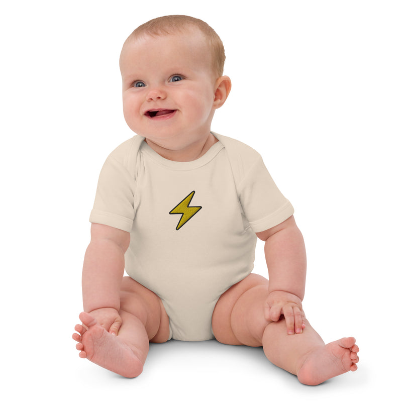 Bitcoin Lightning Embroidered Organic Cotton Baby Bodysuit