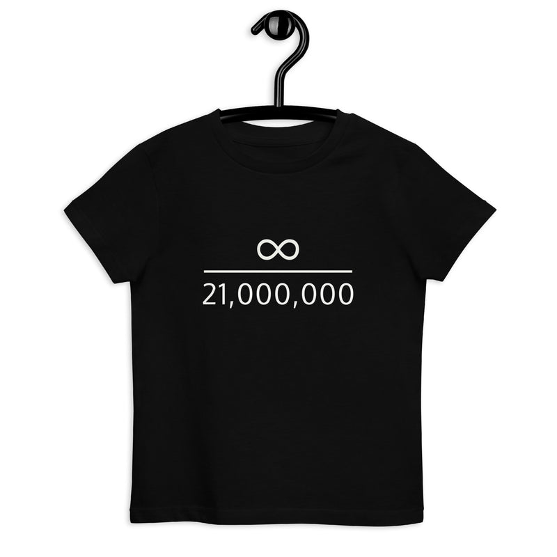 Infinity Divided by 21 Mio Bitcoin Kinder T-Shirt aus Bio-Baumwolle