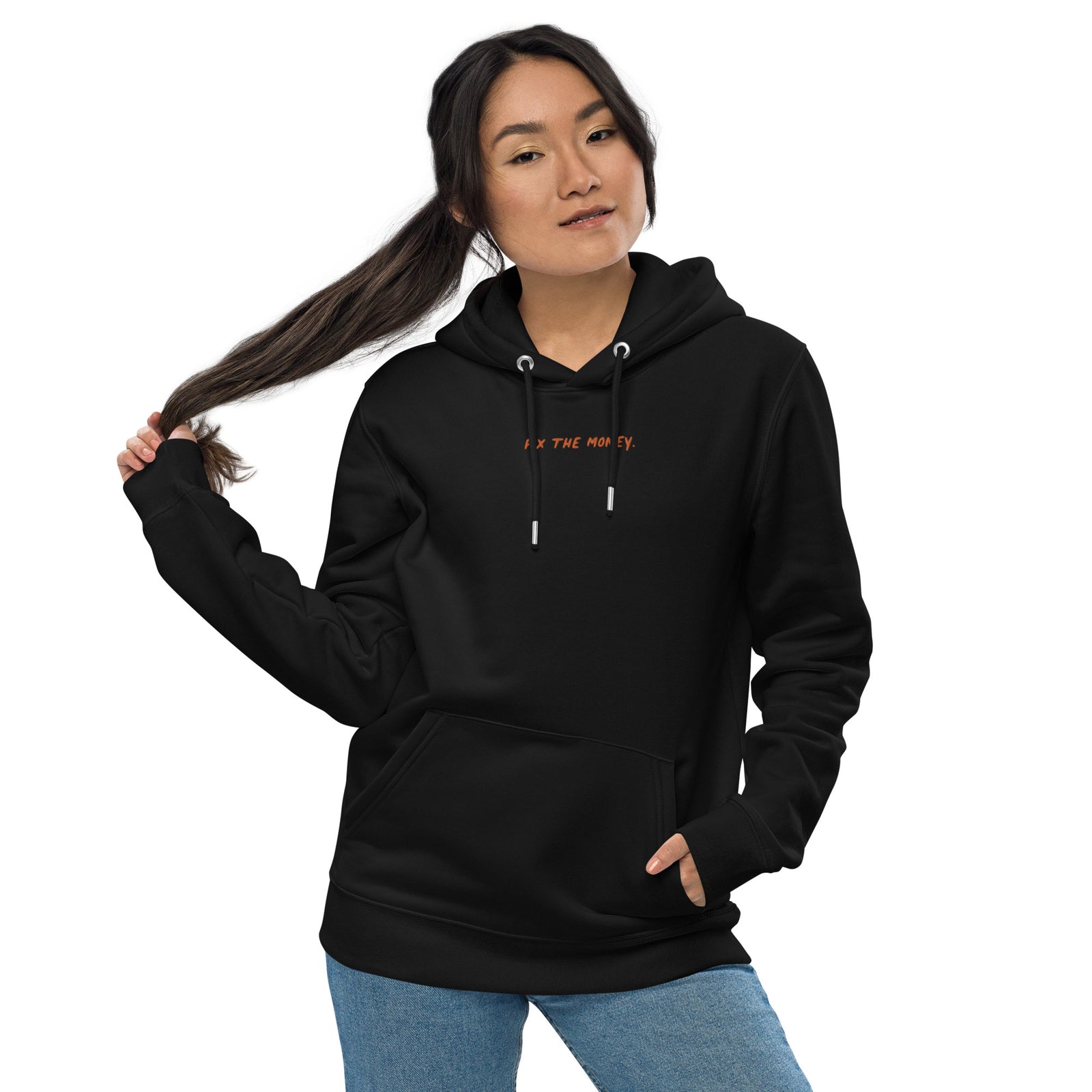 Fix The Money. Embroidered Women's Organic Pullover with Pouch Pocket | Bitcoin Hoodie