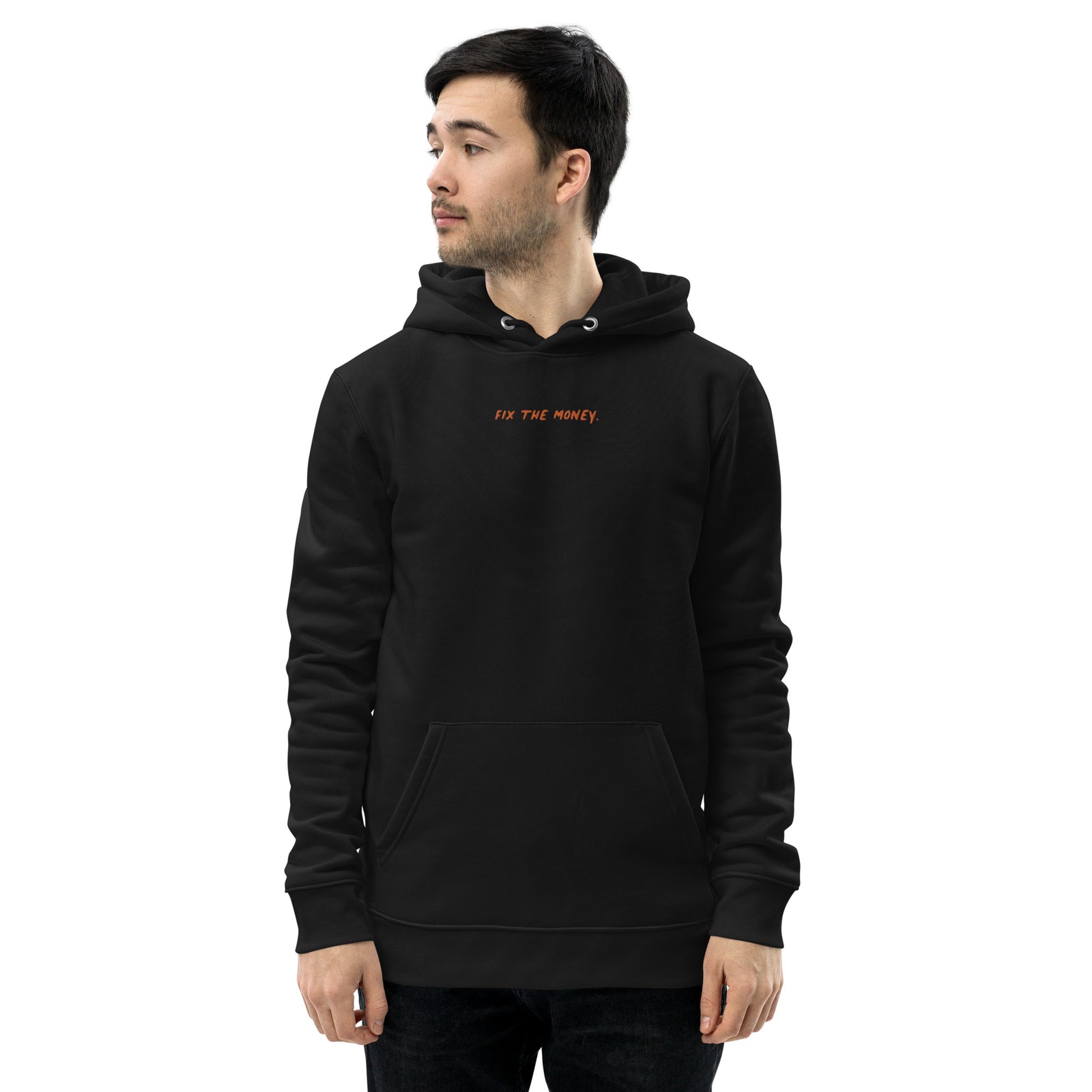 Fix The Money. Embroidered Men's Organic Pullover Bitcoin Hoodie with Pouch Pocket