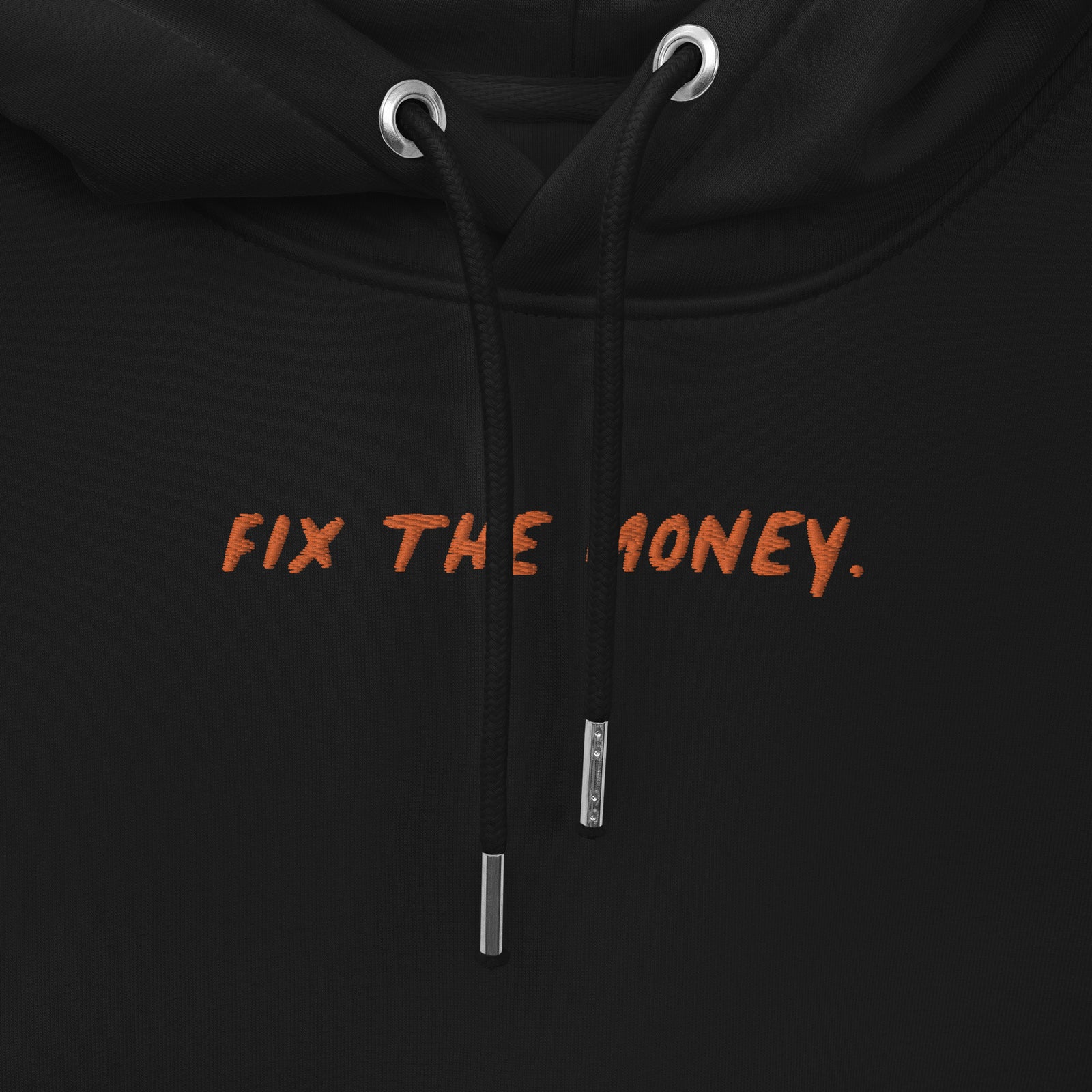 Fix The Money. Embroidered Men's Organic Pullover Bitcoin Hoodie with Pouch Pocket