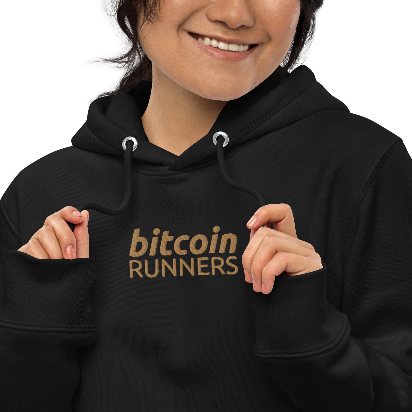 Bitcoin Runners Embroidered Women's Organic Pullover Hoodie with Pouch Pocket