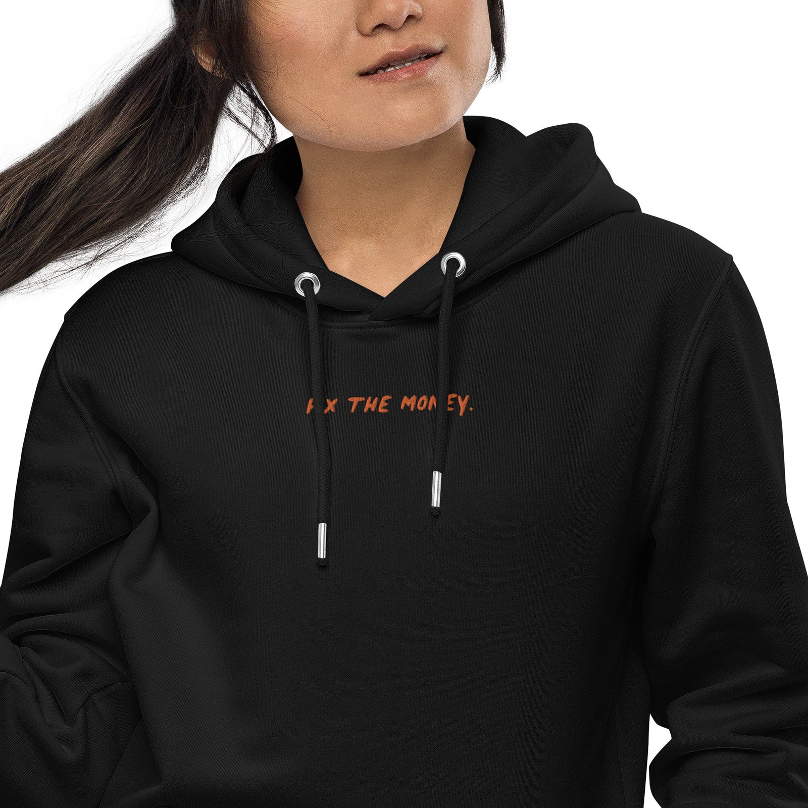 Fix The Money. Embroidered Women's Organic Pullover with Pouch Pocket | Bitcoin Hoodie