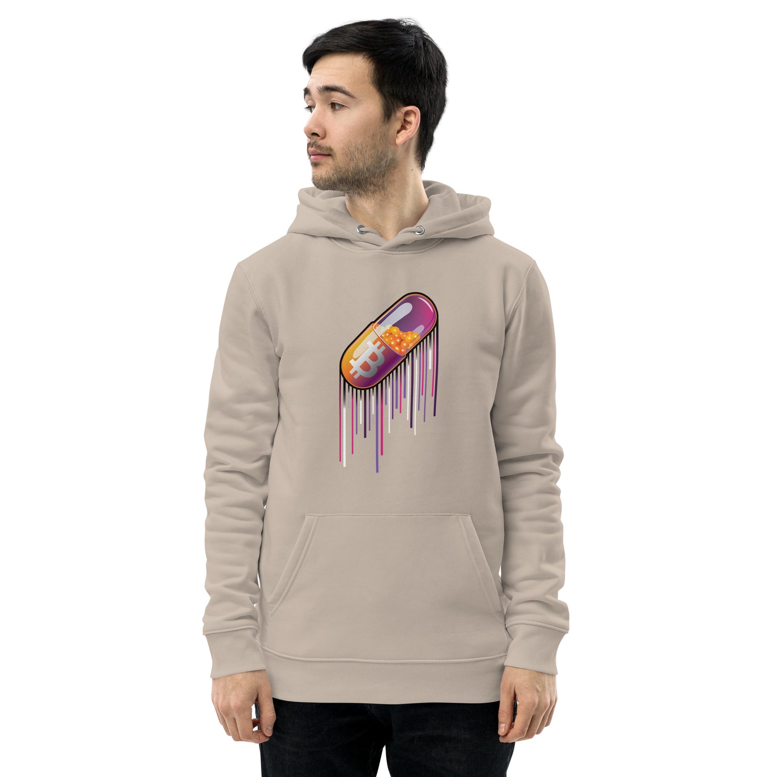 Pocket Bitcoin Orange Pill Men's Organic Pullover Hoodie with Pouch Pocket
