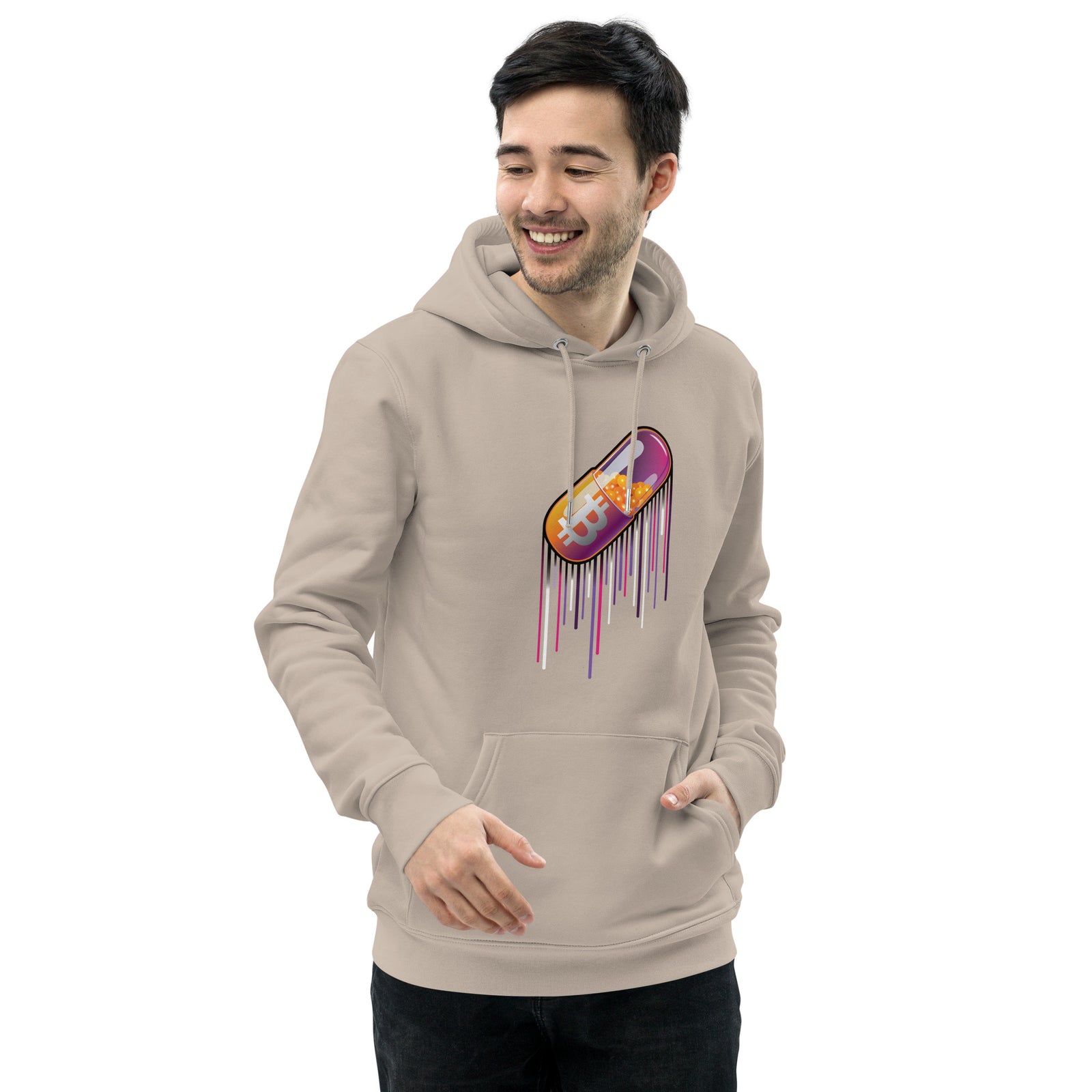 Pocket Bitcoin Orange Pill Men's Organic Pullover Hoodie with Pouch Pocket