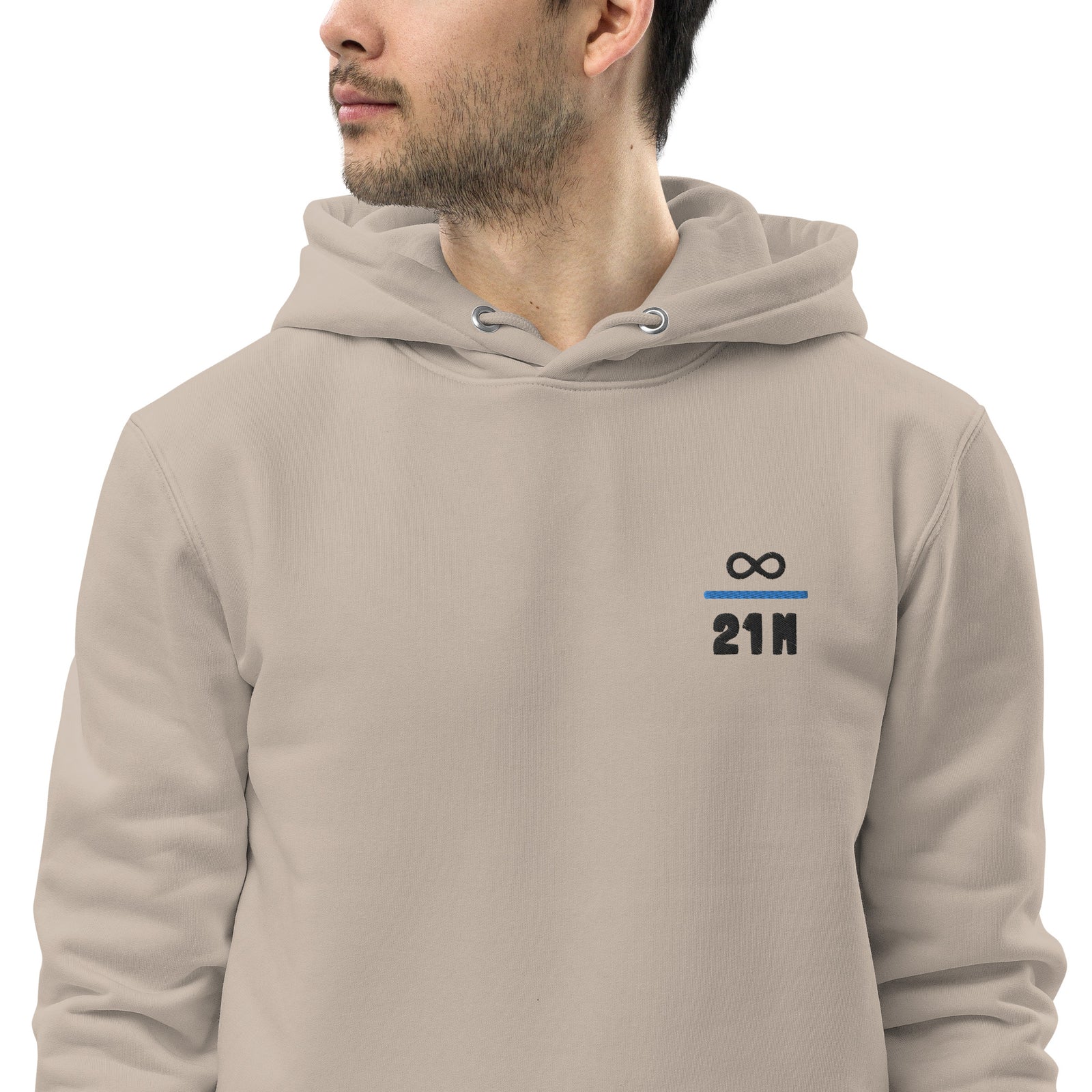 Infinity Divided by 21 Mio Bitcoin Knut Svanholm Embroidered Men's Organic Pullover Hoodie with Pouch Pocket