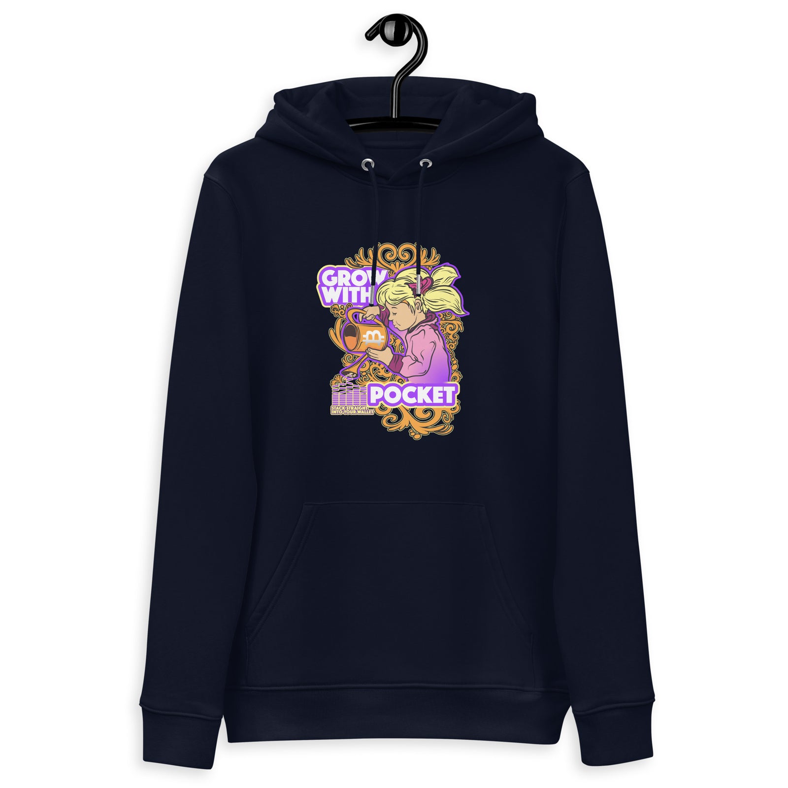 Pocket Bitcoin Girl Men's Organic Pullover Hoodie with Pouch Pocket