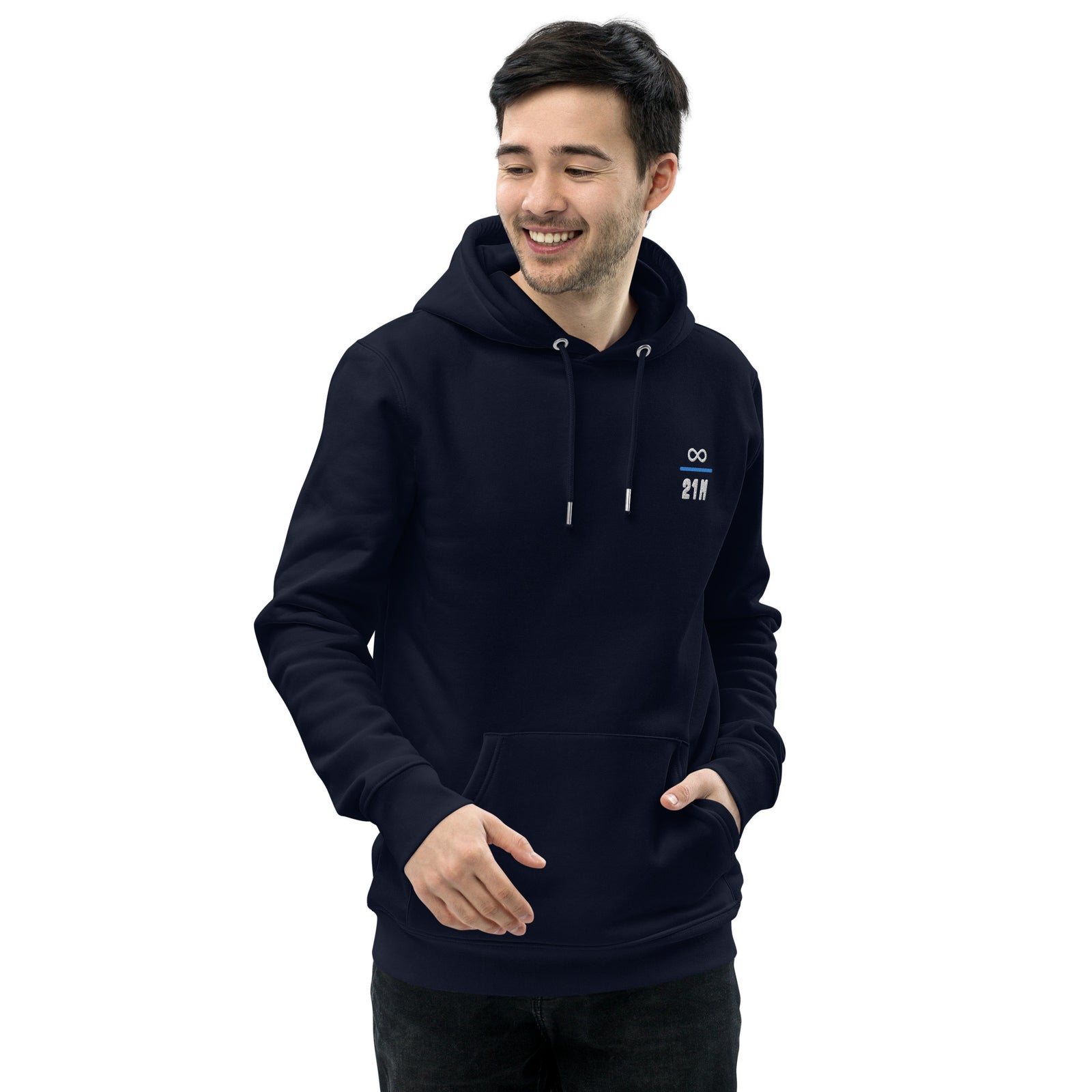 Infinity Divided by 21 Mio Bitcoin Knut Svanholm Embroidered Men's Organic Pullover Hoodie with Pouch Pocket