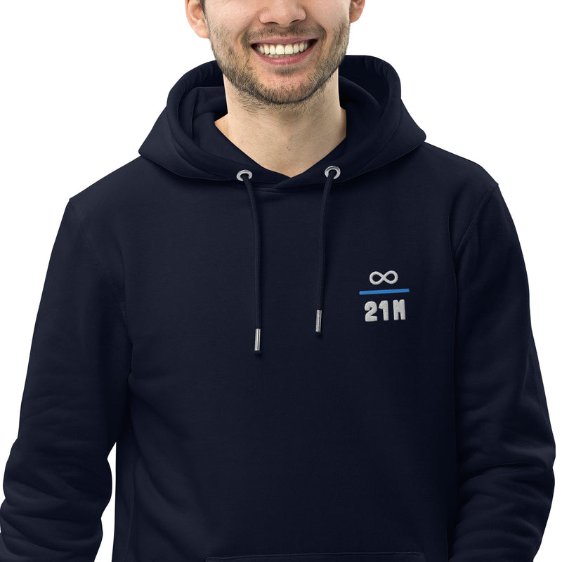 Infinity Divided by 21 Mio Bitcoin Knut Svanholm Embroidered Men's Organic Pullover Hoodie with Pouch Pocket