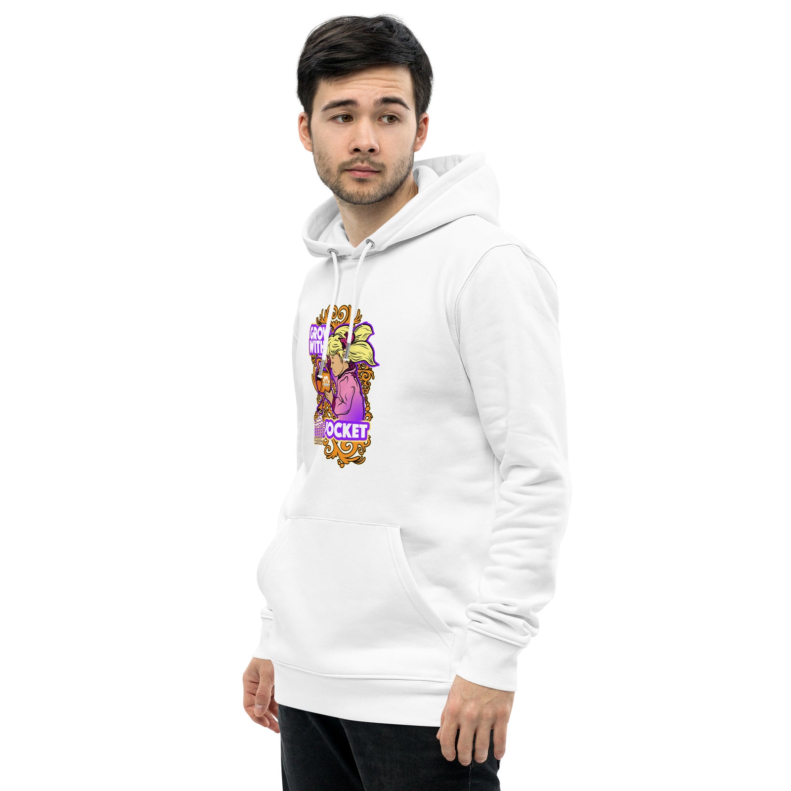 Pocket Bitcoin Girl Men's Organic Pullover Hoodie with Pouch Pocket