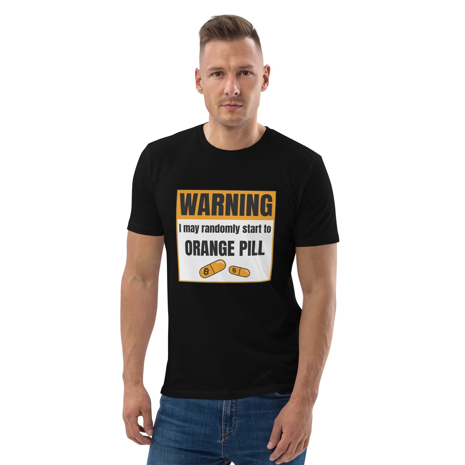 Bitcoin Warning Orange Pill Men's Organic Cotton T-Shirt