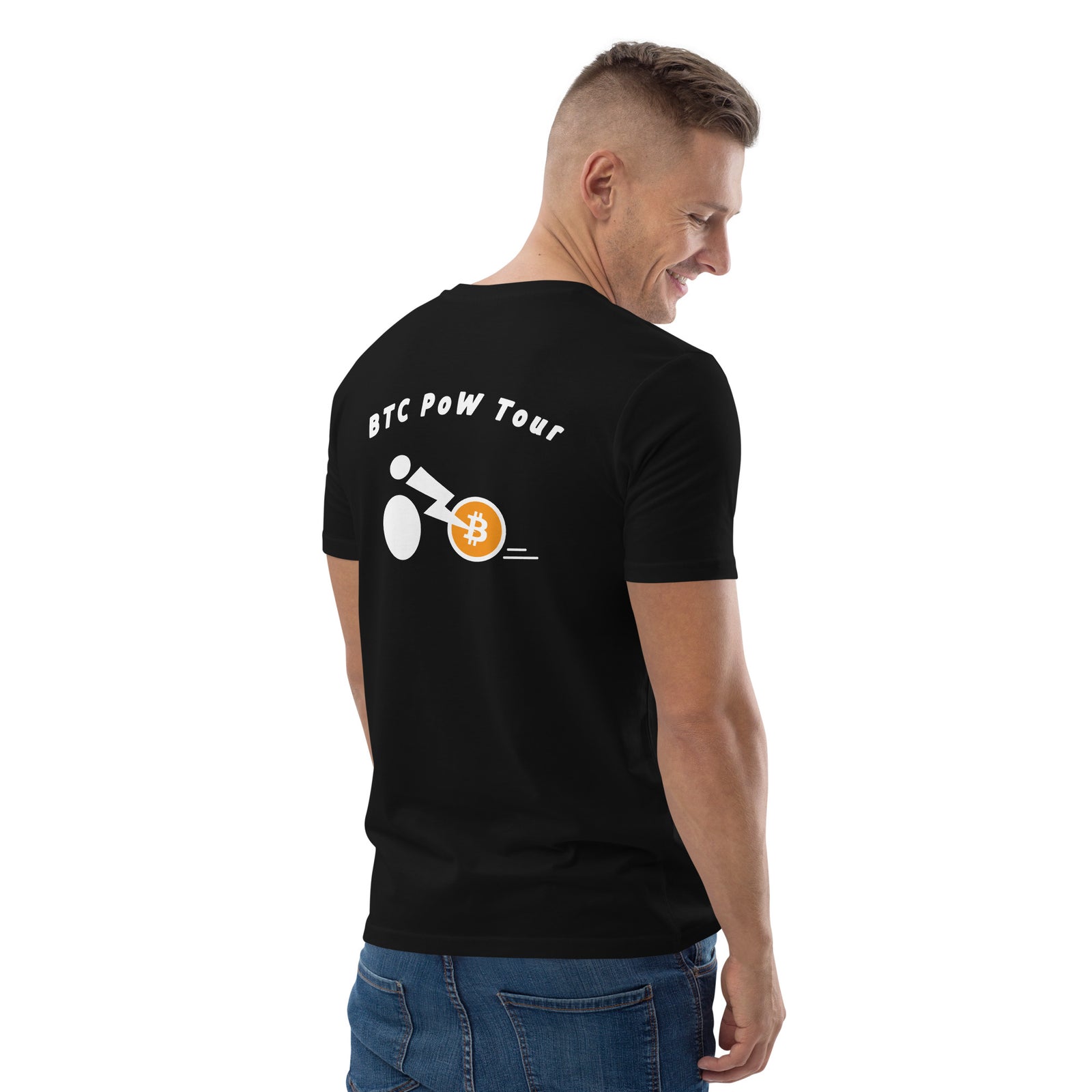 BTC POW Tour Front Embroidered & Back Printed Men's Organic Cotton | Bitcoin T-Shirt