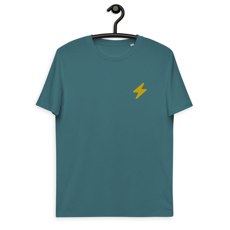 Bitcoin Lightning Stickerei Basic Bio-T-Shirt für Männer