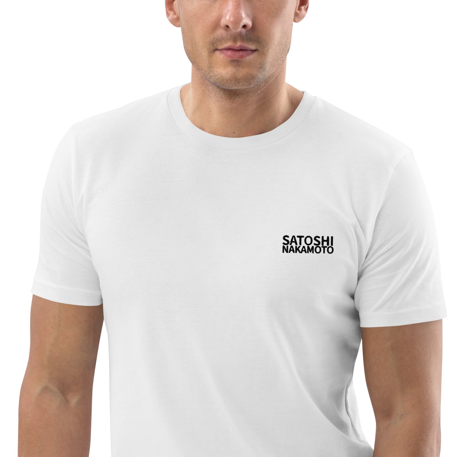 Satoshi Nakamoto Embroidered Men's Organic Cotton | Bitcoin T-Shirt