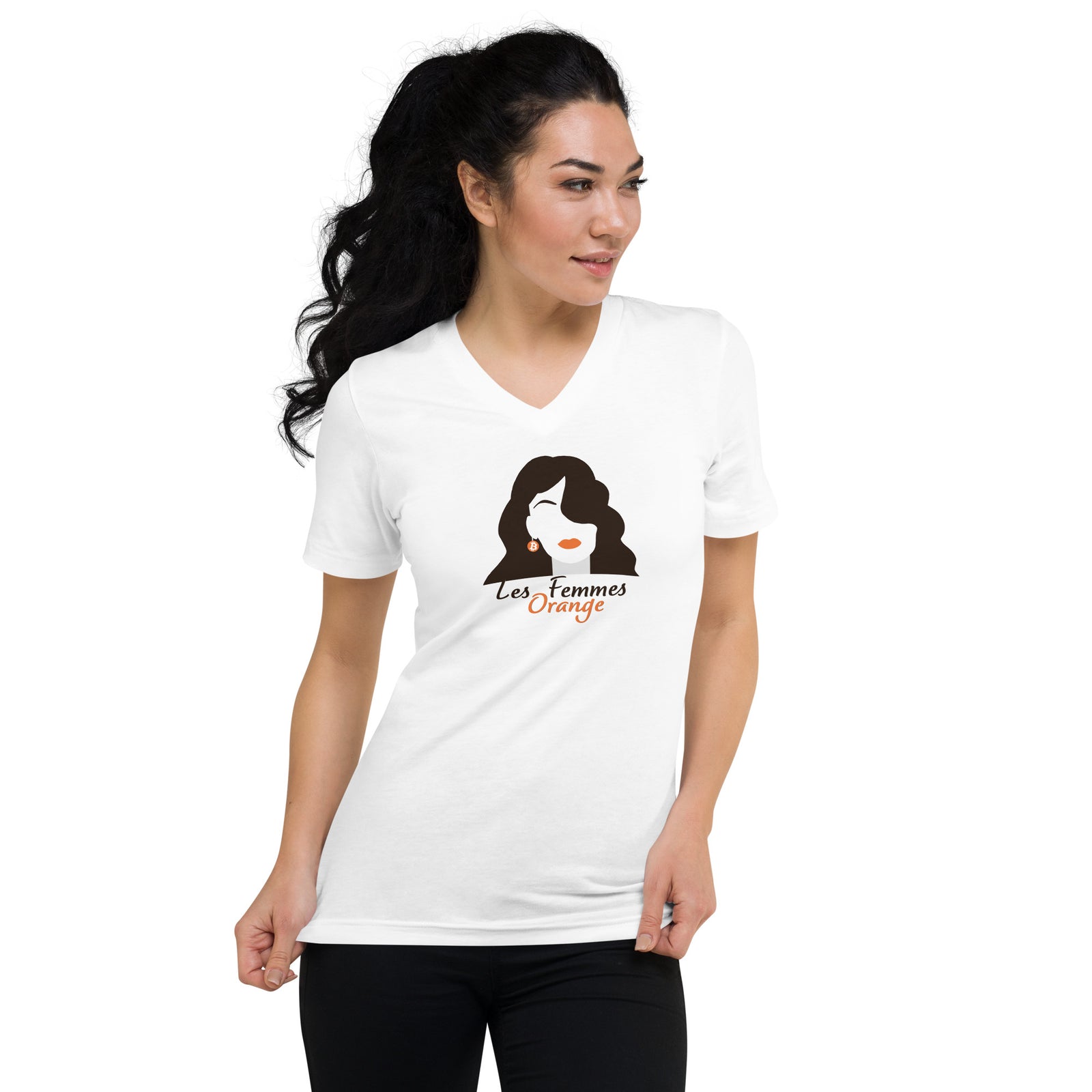 Les Femmes Orange Women's V-Neck | Bitcoin T-Shirt