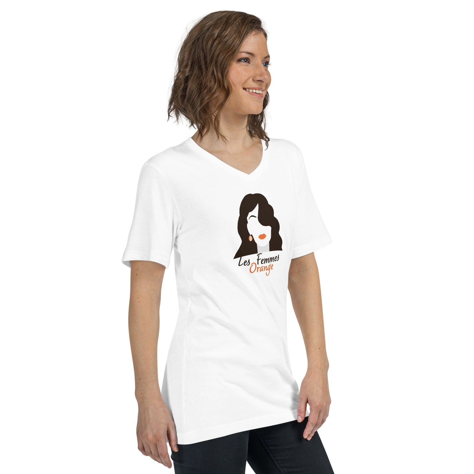 Les Femmes Orange Women's V-Neck | Bitcoin T-Shirt