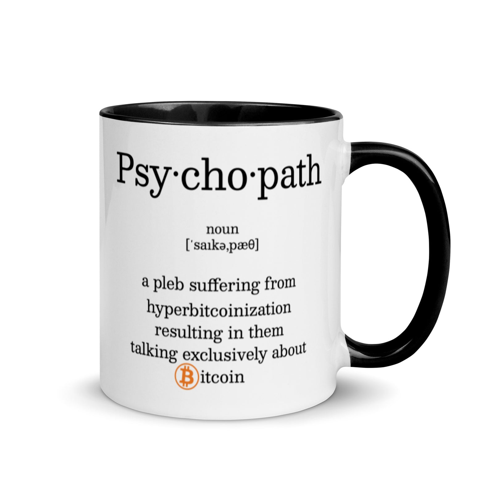 Bitcoin Psychopath Tasse mit gefärbter Innenseite
