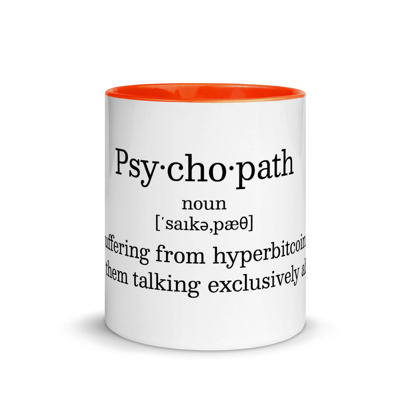 Bitcoin Psychopath Tasse mit gefärbter Innenseite