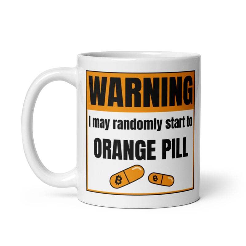 Bitcoin Warning weiße Tasse