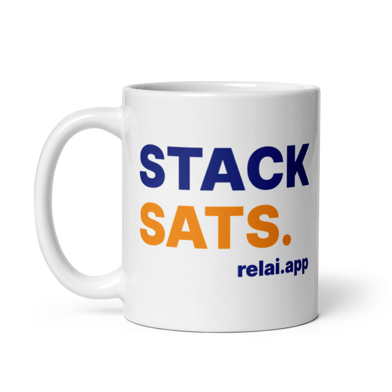 Relai Stack Sats White Glossy | Bitcoin Mug