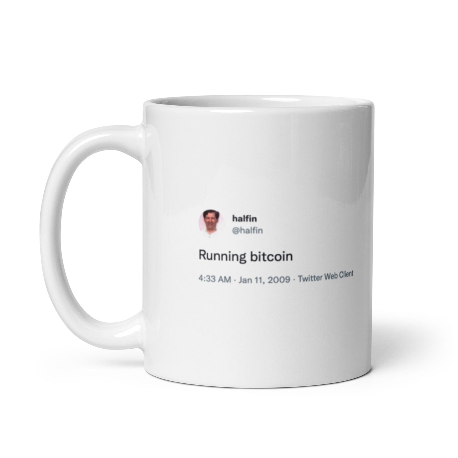 Running Bitcoin White Glossy Mug